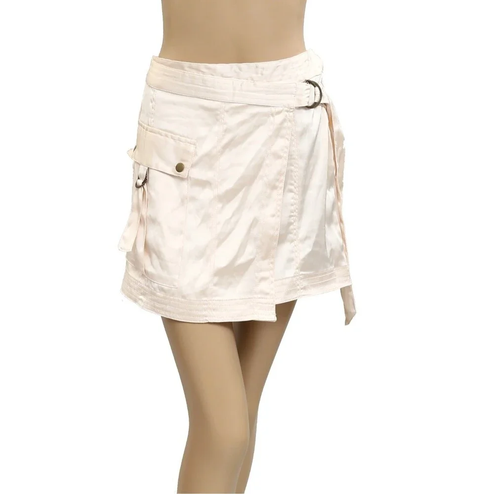 By Anthropologie Silky Satin Cargo Utility Mini Skirt Party Pink S-4 NWT 281677